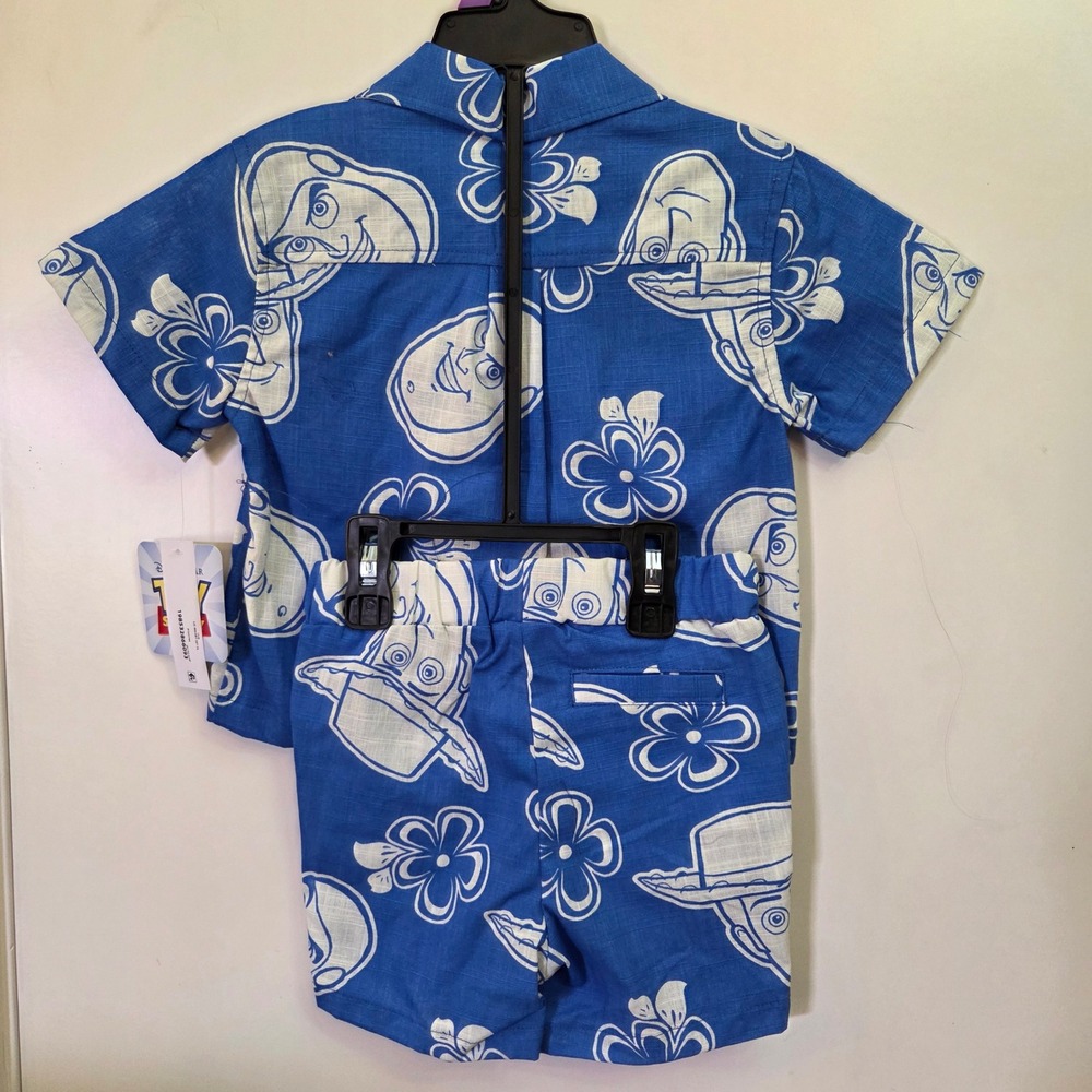 Disney Pixar Toy Story Woody Blue Tropical Resort Shirt and Shorts Set 12M NEW - Picture 2 of 6
